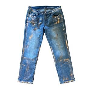 New York & Company Size 6 Jeans Curvy Cropped Boyfriend  Distressed Metallic